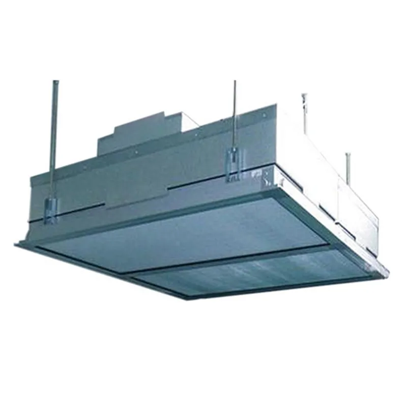 Side view of Clean laminar flow hood installed in a modular cleanroom bay with integrated lighting and pass-through window