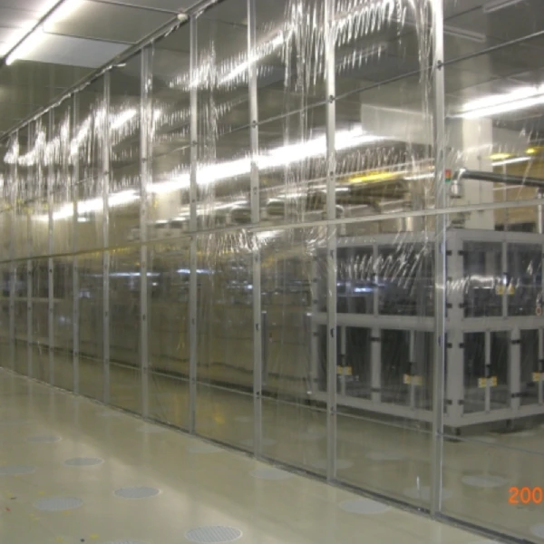 ESD PVC Strip Curtain Enclosure configured around a vial filling machine with glove ports and pass-through chamber